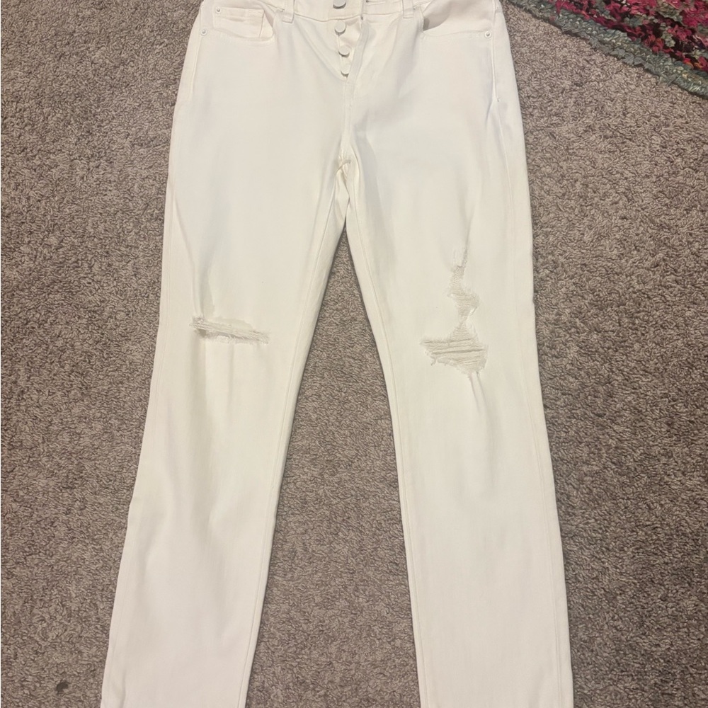 7 For All Mankind White Straight Leg Jeans